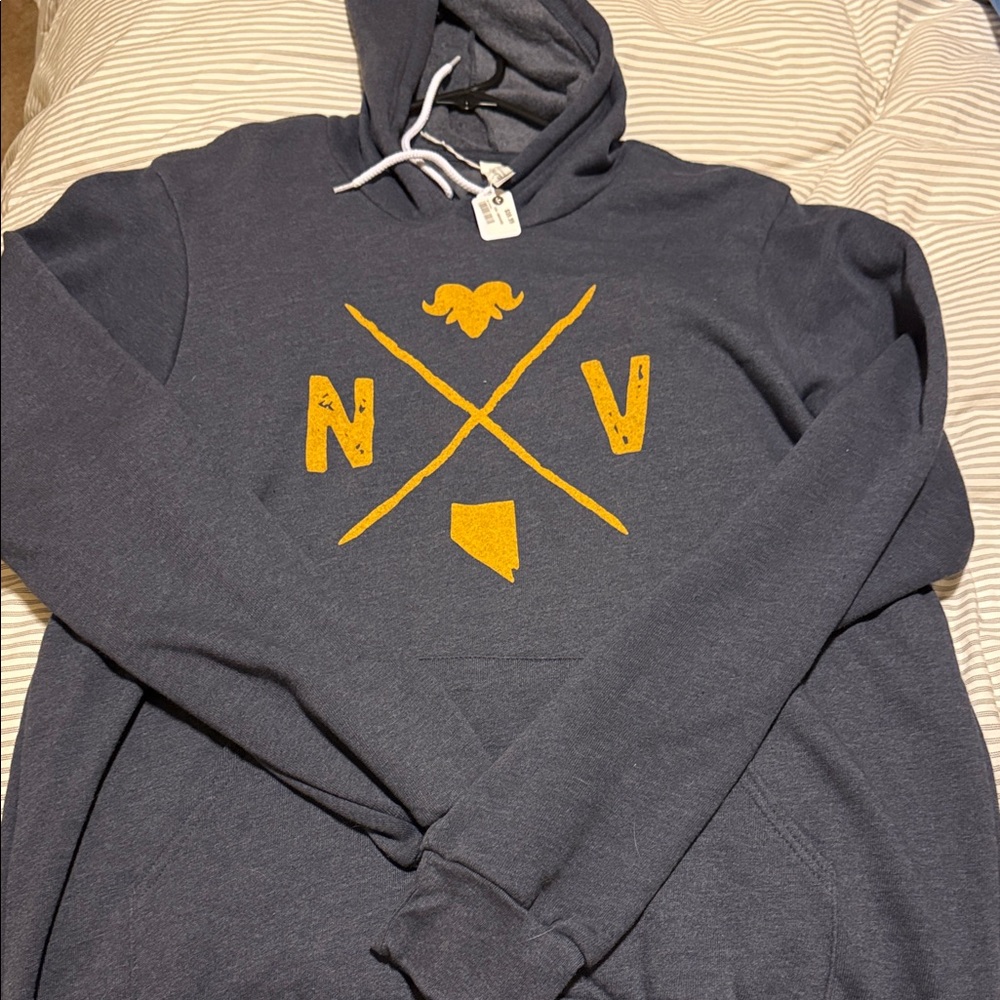 Bella Canvas Nevada NV Heathered Navy Hoodie with Mustard Graphic